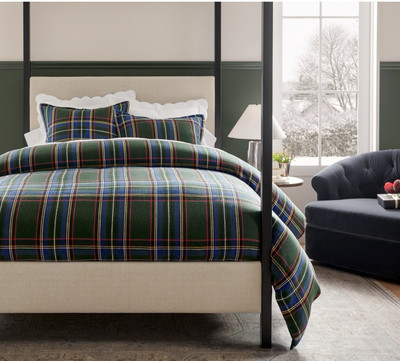 Pottery Barn Stewart Plaid Duvet Cover King/ Cal King Cotton Cabin NEW-image
