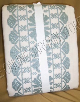 Pottery Barn Embroidered Embellished Stripe Bed Duvet Cover full queen F/Q blue-image