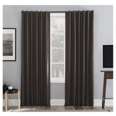 Sun Zero Faux Silk Extreme Blackout Back Tab Curtain 4 Panels  50 x 63 in Brown-image