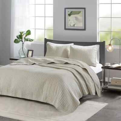 3pc King Mitchell Reversible Coverlet Set NATURAL Cream - Madison Park-image
