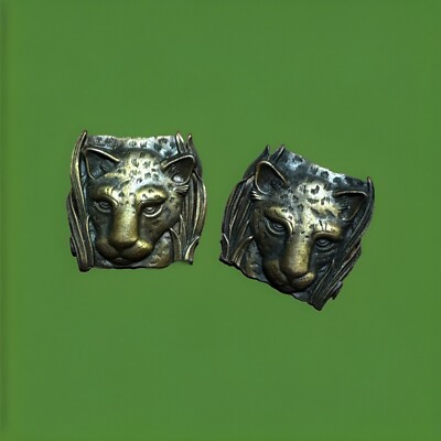 Leopard Wild Cat Oversized Stud Pierced Earrings Jonnette Jewelry Signed JJ 1986-image