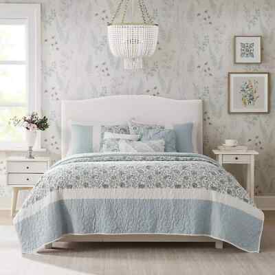 Madison Park 3 pc Vanessa Quilt Comforter/ Cases King Sized Blue/ White/ Paisley-image