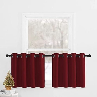 Red Blackout Curtains For Small Window Thermal Insulated Eyelet Top Plain Blacko-image