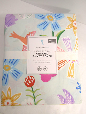 POTTERY BARN Kids Naomi Floral 100% Organic Cotton Duvet Cover Full/Queen NEW-image