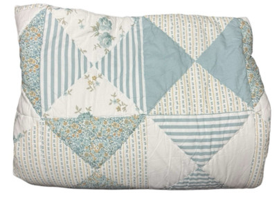 Pottery Barn Emily Meritt Quilt TWIN Triangle Patchwork Floral Comforter Blanket-image