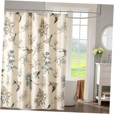  Shower Curtain, Bird & Leaf Print, Farmhouse Shower Curtain for Bathroom, -image