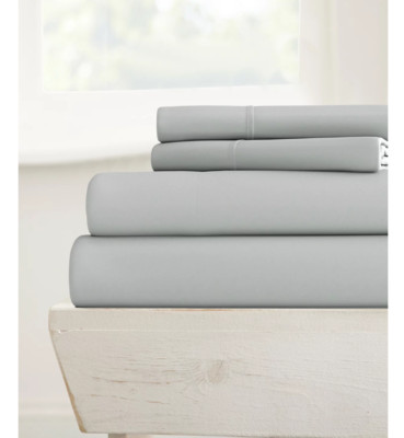 Ienjoy Home Style Simplified 4-Pc. Sheet Set, Full - Light Gray-image