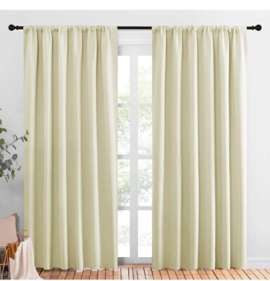 Living Room Curtains Home Decoration Thermal Insulated Solid Rod Pocket Blackout-image