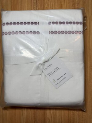 Pottery Barn Pearl Percale/Embroidered Full/ Queen Duvet Cover, NWT-image