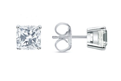 3.50 Ct Cushion Created Diamond Earrings Studs Real 14K White Gold Basket Push-image