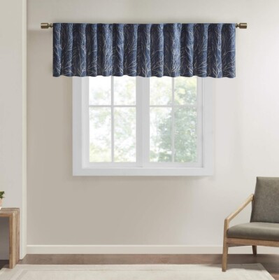 Madison Park Andora Embroidered NAVY Valance, Tree Small Faux Silk Valance-image