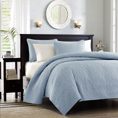 Madison Park Quebec 2-Piece Reversible Twin/Twin XL Coverlet Set in Blue NEW -image