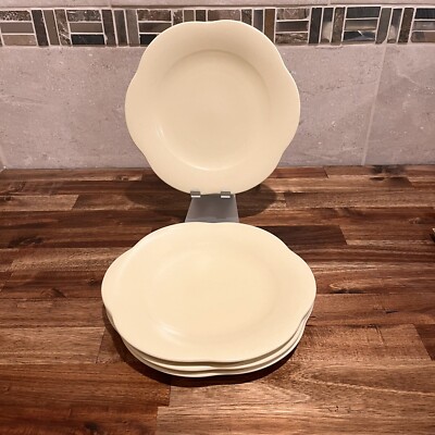 Set Of 4 Vtg Mikasa Amber Studio Glaze All Yellow Flower Shaped Salad Plates-image