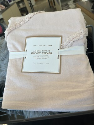 Pottery Barn Teen Ashlyn Tufted Duvet Cover twin powdered blush 1 sham New-image