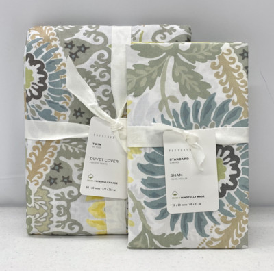 NEW Pottery Barn Joni Floral Organic TWIN Duvet Cover w/STANDARD Sham~Multicolor-image