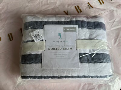 Pottery barn Kids yarn dyed stripe quilted pillow sham standard￼size Navy/White-image