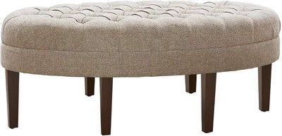 Madison Park Martin Oval Surfboard Tufted Ottoman Large Soft All Foam Wood Frame-image