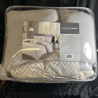 Madison Park 8 Piece Cotton Floral Print Comforter Set King Bedroom Decor-image