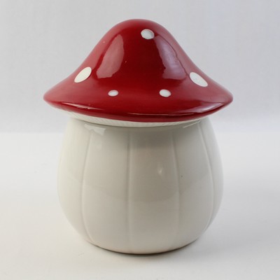 Cook's Studio Red And White Mushroom Shaped Ceramic Jar-image