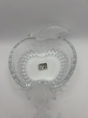 Studio Nova Apple Delight Glass Candy Nut Bowl Dish Frosted Leaves Apple Shaped-image