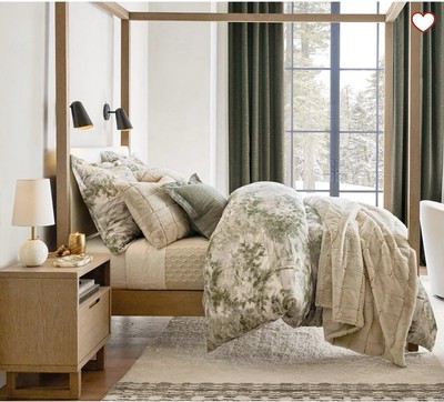 POTTERY BARN Jardin Toile Cotton King/Cal King Duvet Cover - NEW - Green-image