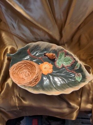 Large Leaf Chip & Dip Veggie Tray w/ Bird & Nest Ceramic 17