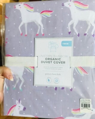 Pottery Barn Unicorn Rainbow Duvet Cover Purple Lavender Twin No Shams Kids🦩-image