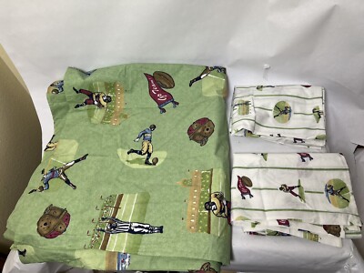 Pottery Barn Kids FOOTBALL Team Sports Duvet Full Queen & 2 Pillowcases Vintage-image