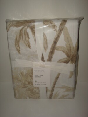 Pottery Barn Palm Toile King Duvet Cover Neutral Tropical Organic Cotton-image