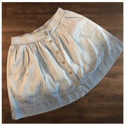 Harper Mini Skirt Womens Light Blue Dip Dyed Chambray Denim - Large-image