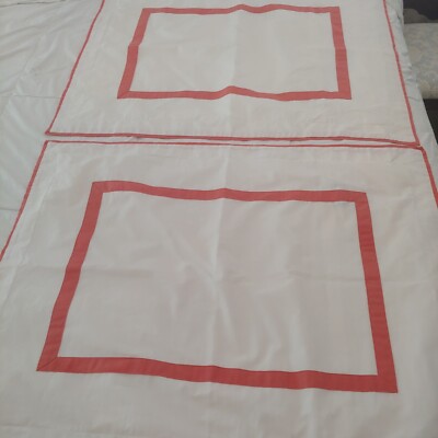 Pottery Barn Morgan White/ Desert Rose Border Standard Shams X2 400TC Italy MINT-image