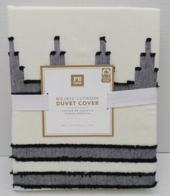 Pottery Barn Teen Mojave Cutwork Cotton Duvet Cover Twin Charcoal Black #41B-image