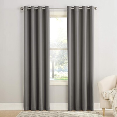 Sun Zero Solid Grommet Room Darkening Single Curtain Panel, 54'' x 108'' Steel-image