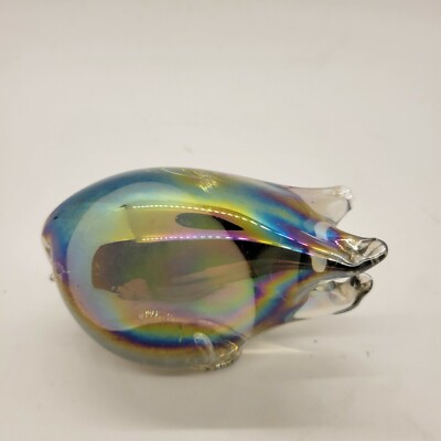 Mexican Iridescent Art Glass Pig Shaped Paperweight Figurine-image