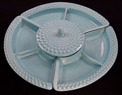 HOENIG of Calif. Turquoise Chip & Dip Platter Dish Tray, No. 651-image