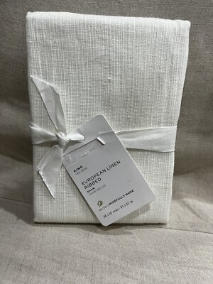 Pottery Barn European Linen Ribbed  White IVory set of 2 king shams-image