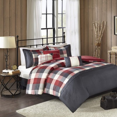 Ridge Comforter Set  Cabin Lodge Plaid Herringbone Design All Season Down Alter-image
