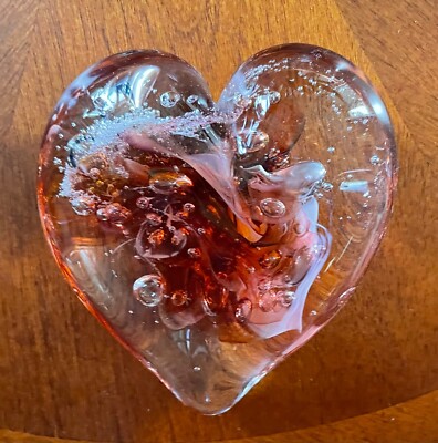 Vtg Studio Art Glass Heart Shaped 3-3/4