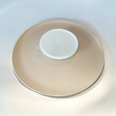 Tupperware Vintage 3 Piece Chip, Dip, & Serve Tan Tray and Bowl w/ Lid 492-2-image