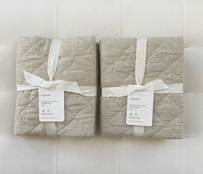 Pottery Barn BELGIAN FLAX LINEN DIAMOND Sham ~Standard~ Set/2 Flax NWT-image