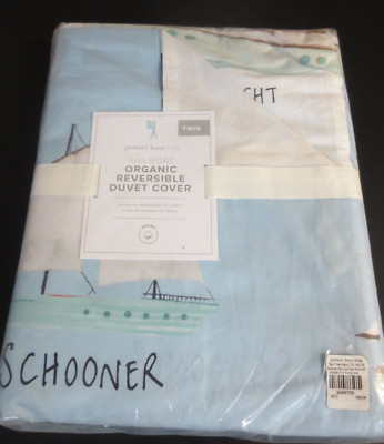 Pottery Barn Sailboat Organic Reversible Duvet Cover - Twin Size - 68