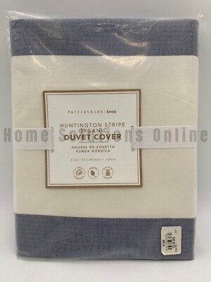 Pottery Barn Teen Huntington Ombre Stripe Duvet Cover Navy Blue Twin #336J-image