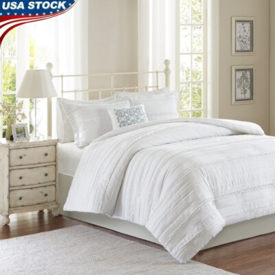 2 in 1 Duvet Cover Set Microfiber Quilted Shabby Chic Decorative Pillow Shams US-image