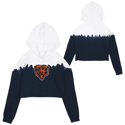NFL Chicago Bears Teen Girls Dip-Dyed Crop Hooded Sweatshirt Navy/White, XL-image