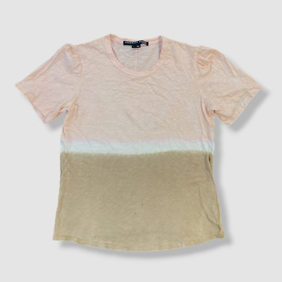 $158 Veronica Beard Jeans Women Pink Beige Callipe Dip Dye T-Shirt Top Size L-image
