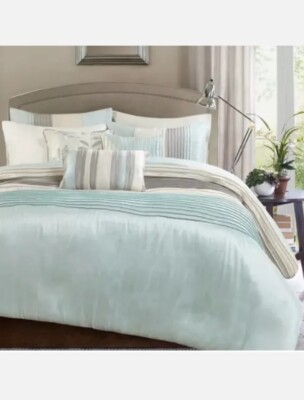 Madison Park Eastridge 6-piece Duvet Cover Set Full / Queen Aqua Blue-image