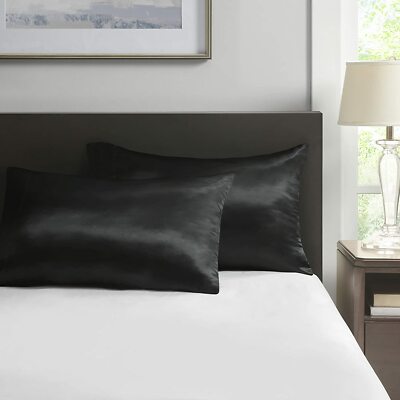 Madison Park Essentials, Satin Pillow Case Set, Standard, Black-image