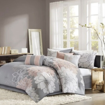 Madison Park LUXURY Queen Comforter Set In Grey and Blush Finish MP10-5670-image