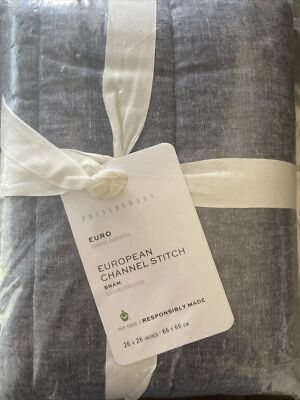 (1) Pottery Barn European Channel Stitch EURO Sham - Denim Blue - NEW-image