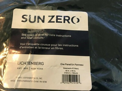 Sun Zero 100% Blackout Rod Pocket Curtain Panel-40x63 Color Greenwich PT/Navy-image